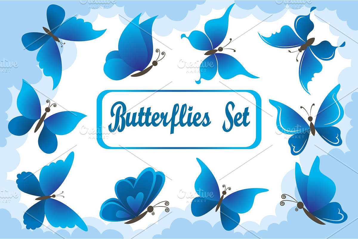 Blue Butterflies in Sky with Clouds in Illustrations - product preview 8