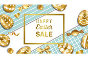 Easter Web Banner with Gold Eggs and