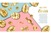 Easter Web Banner with Gold Eggs and