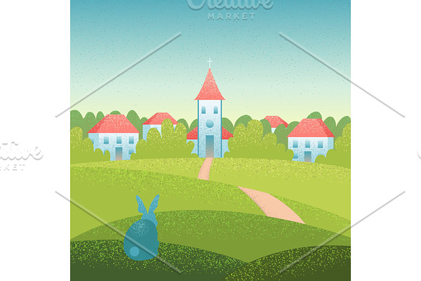 Easter Vector Landscape Illustration