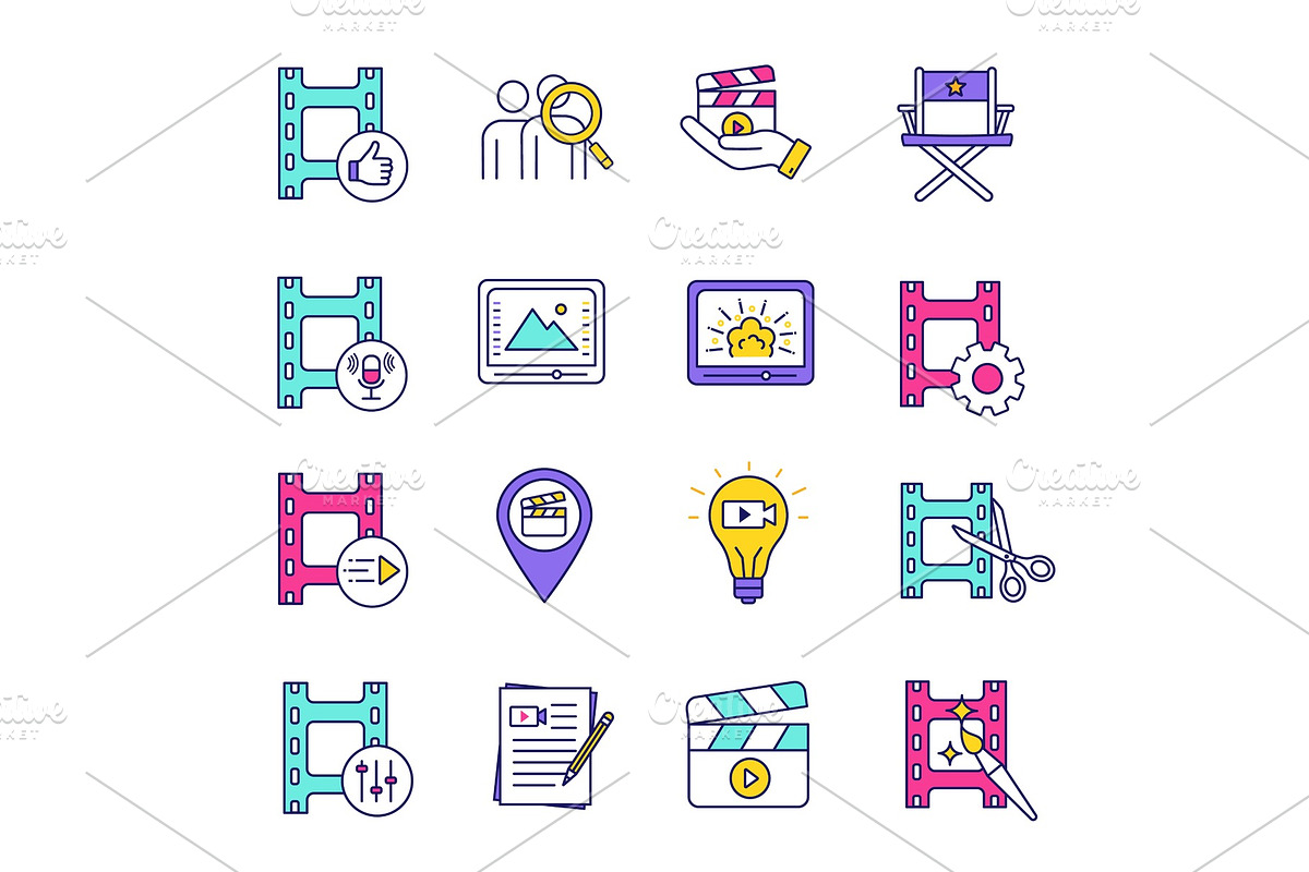 Film industry color icons set in Icons - product preview 8