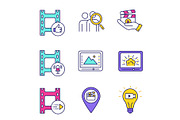 Film industry color icons set
