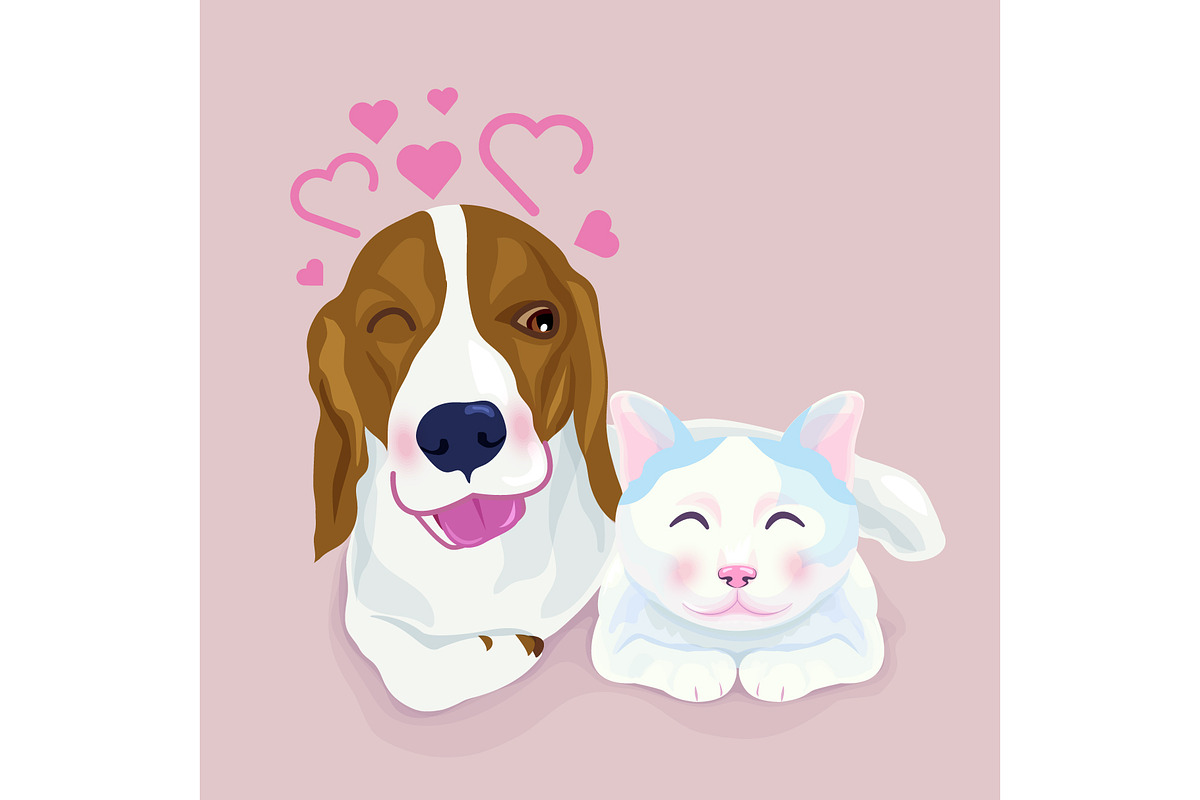 Cute beagle dog hug a cat. in Illustrations - product preview 8