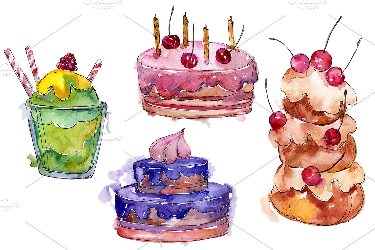 Dissert sweet paradise  Watercolor in Illustrations - product preview 8