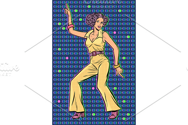 girl in pantsuit. woman disco dance