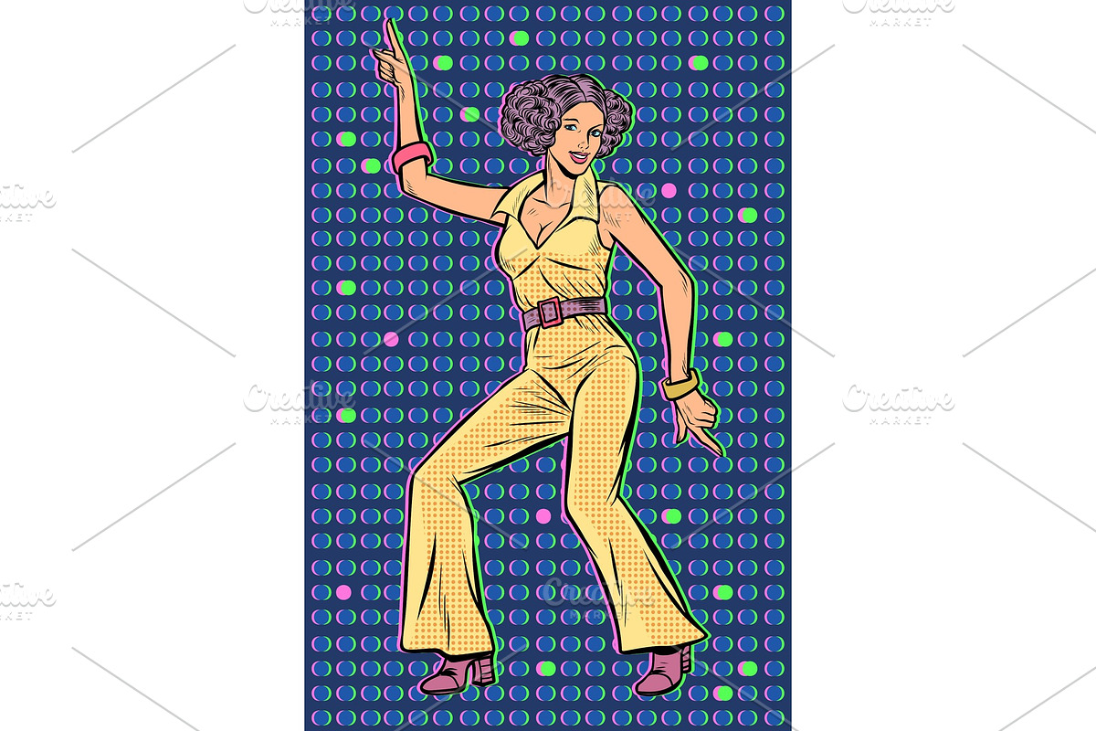 girl in pantsuit. woman disco dance in Illustrations - product preview 8