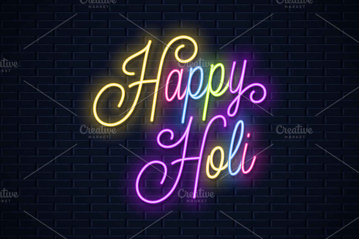 Holi vintage neon lettering. in Illustrations - product preview 8