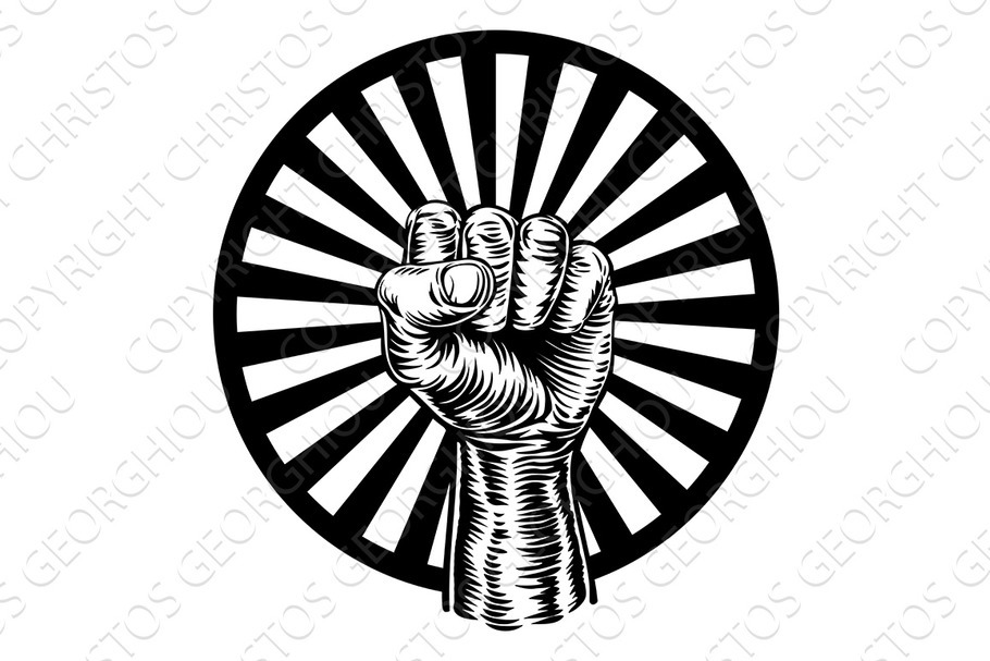 Retro Revolution Hand Fist Raised in Illustrations - product preview 8