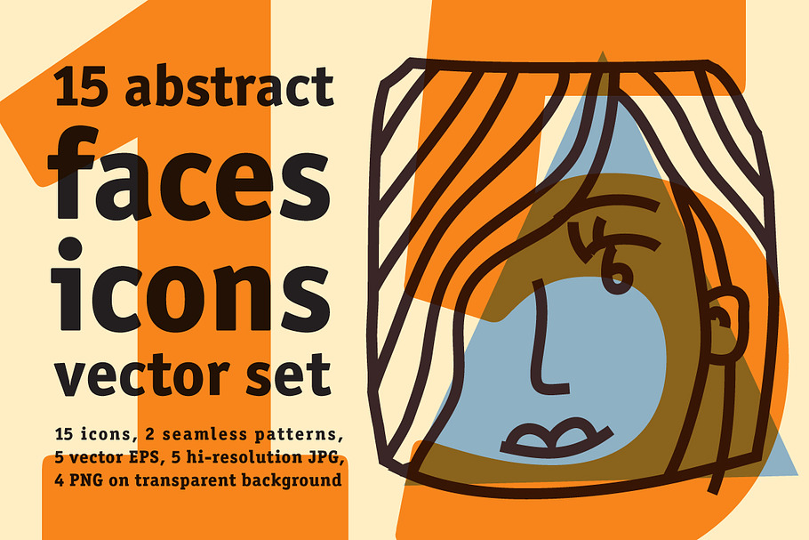 15 abstract faces icons vector set in Funny Icons - product preview 8