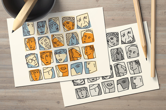 15 abstract faces icons vector set in Funny Icons - product preview 1