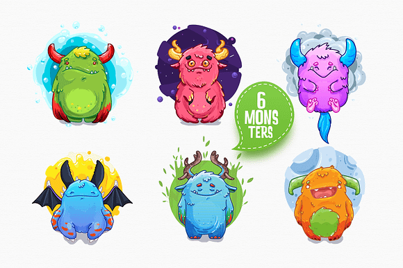Cute Monsters Pack in Illustrations - product preview 1