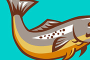Animation Trout Fish Jumping Retro