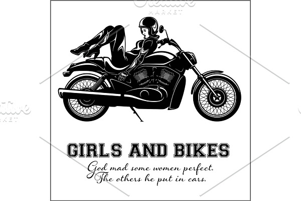 Sexy biker girl - monochrome vector