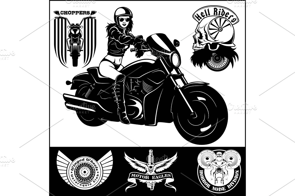 Sexy biker girl - monochrome vector in Illustrations - product preview 8
