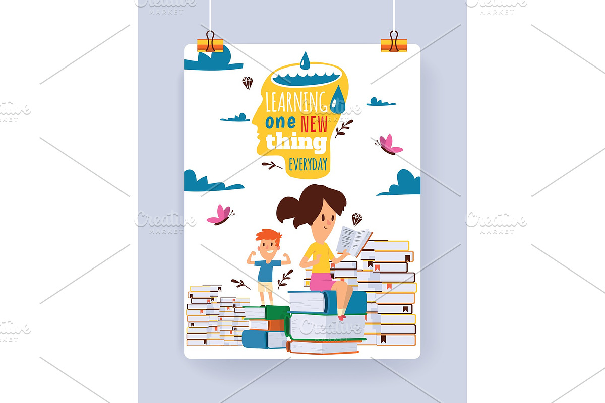 Kids reading books vector child in Objects - product preview 8