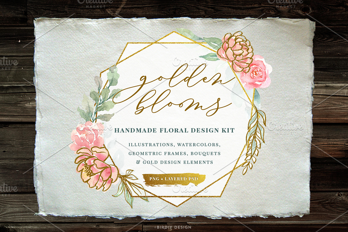 Watercolor Floral Design Kit Gold in Illustrations - product preview 8