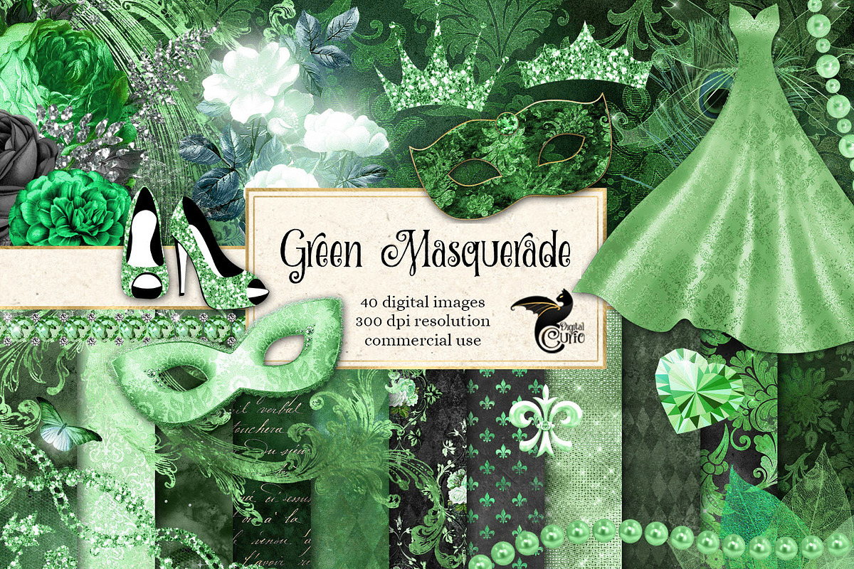 Green Masquerade Graphics in Illustrations - product preview 8