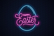 Happy Easter neon sign. Easter egg.