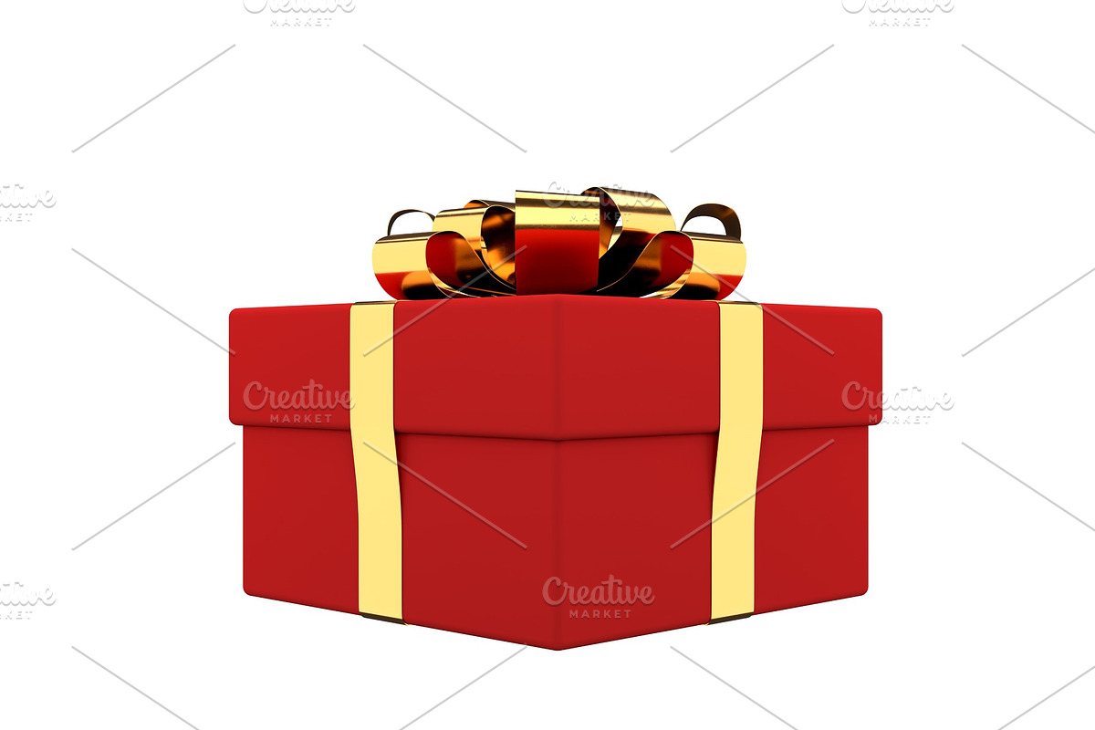 gift box with golden ribbon and bow in Objects - product preview 8