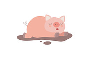 Cute Funny Pig Lying in Dirty