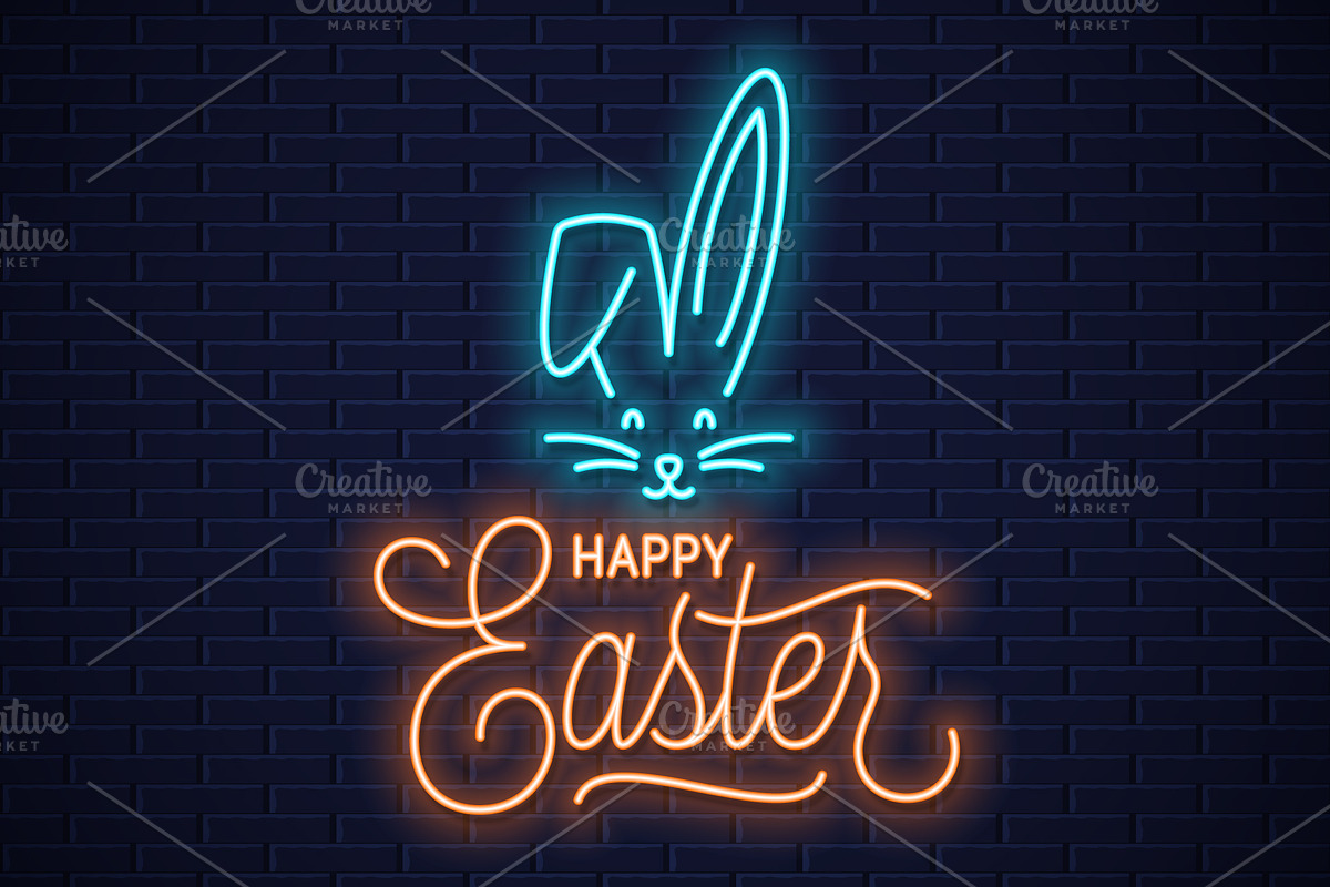 Easter bunny neon sign. in Card Templates - product preview 8