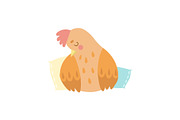 Cute Hen Bird Sleeping on Pillows