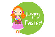 Cute girl hold Easter eggs basket