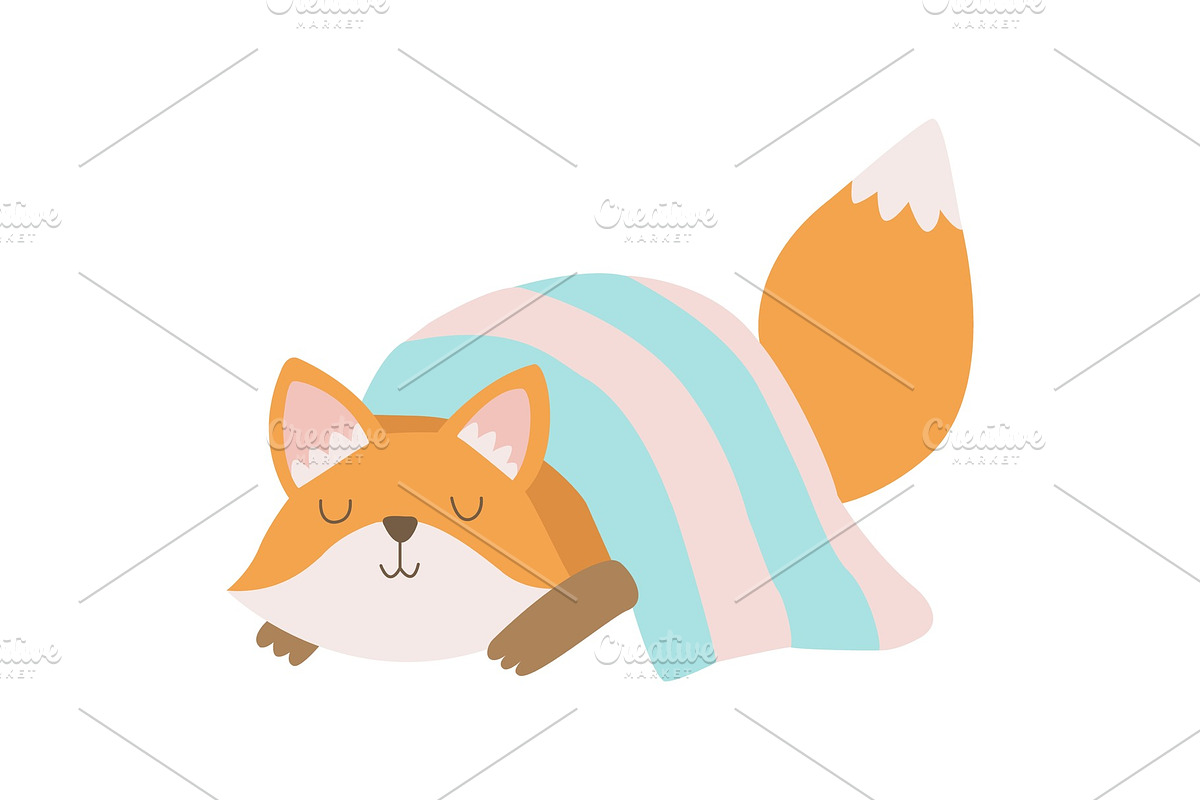 Cute Fox Cub Animal Sleeping Under in Illustrations - product preview 8