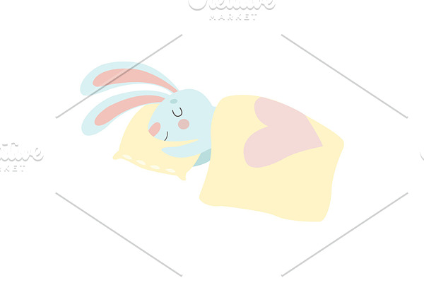 Cute Bunny Animal Sleeping on Its