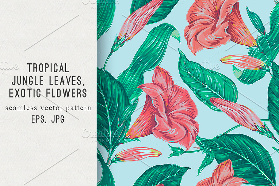 Tropical flowers,leaves pattern in Patterns - product preview 8