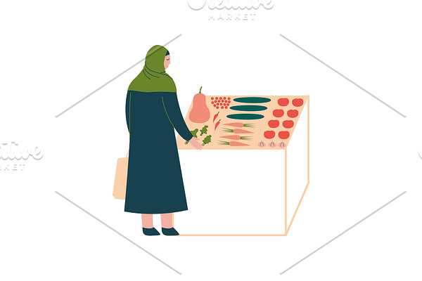 Muslim Woman in Hijab Buying
