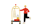 Male Bellhop with Luggage Cart