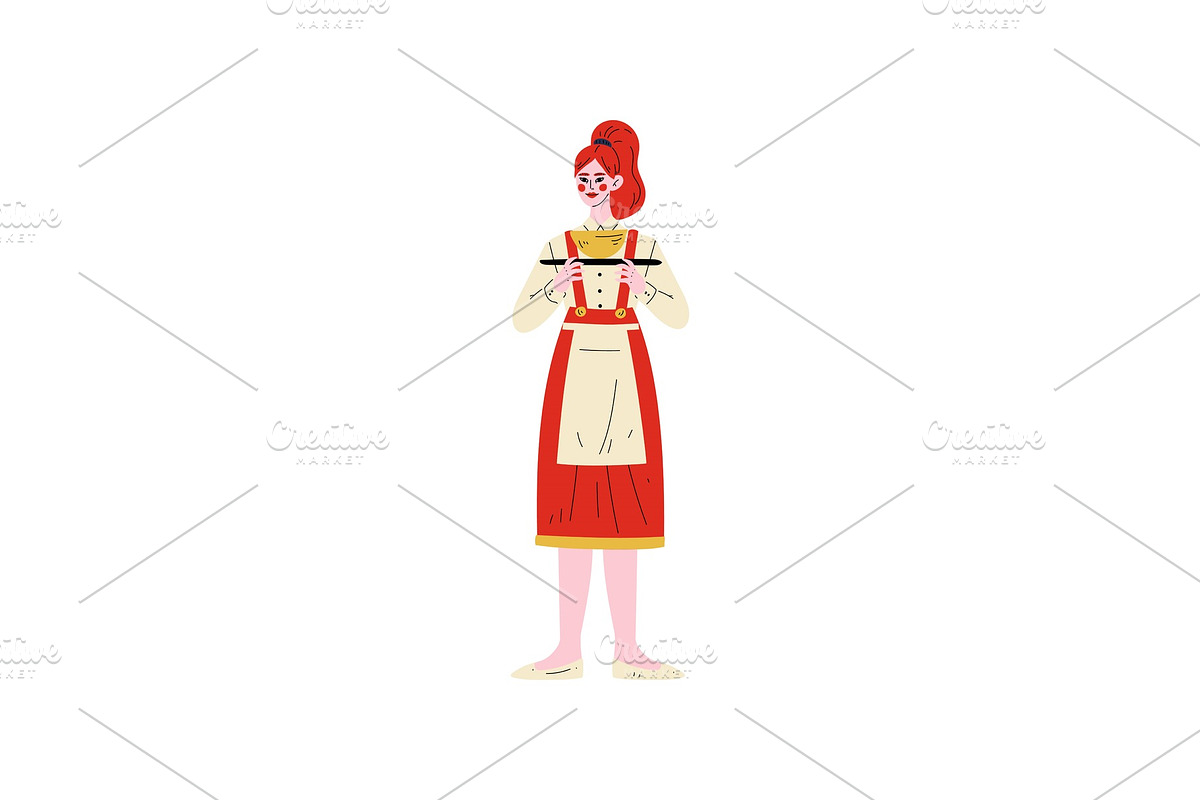 Waitress Standing with Tray, Hotel in Illustrations - product preview 8