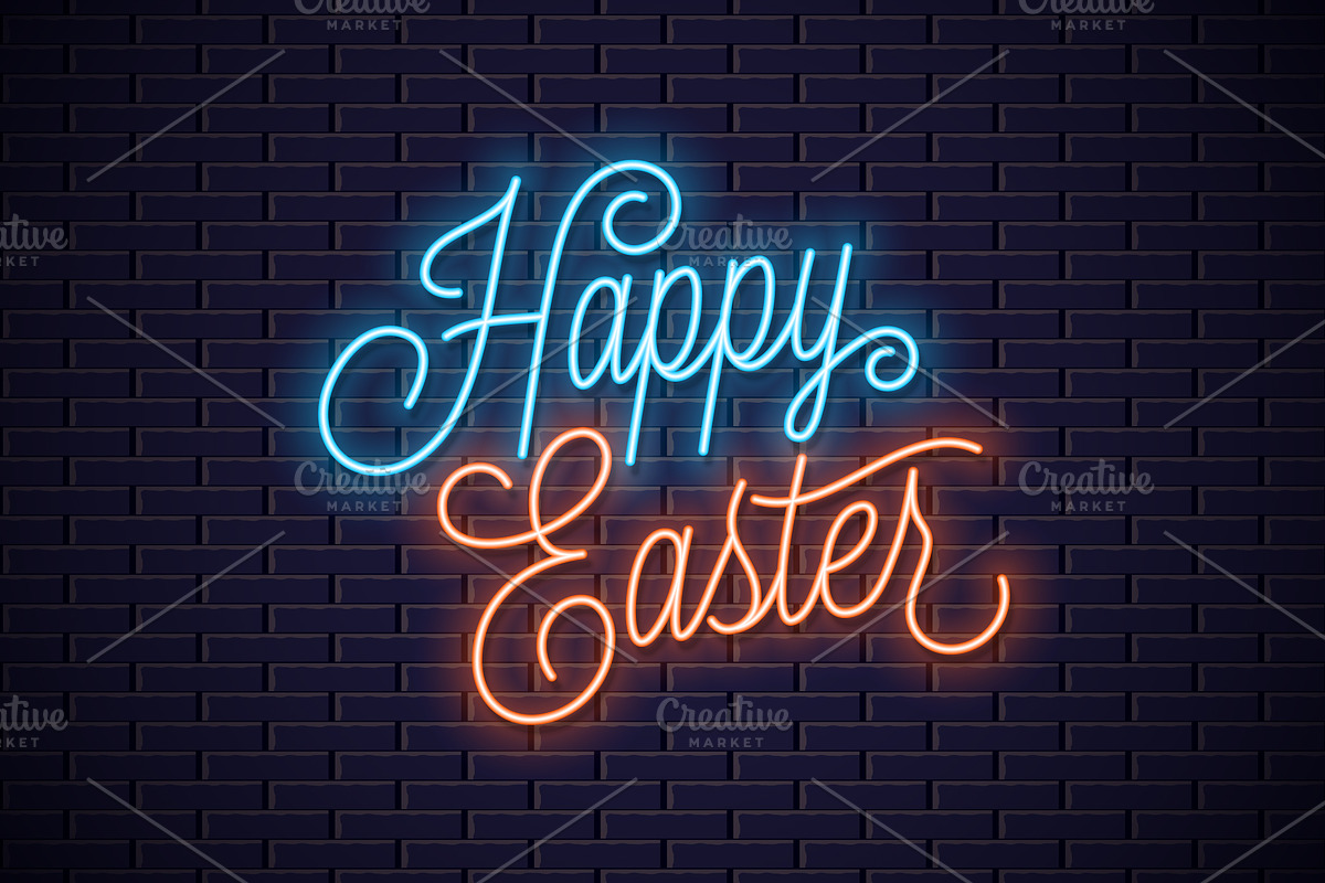 Easter neon sign. Happy easter neon in Illustrations - product preview 8