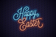 Easter neon sign. Happy easter neon