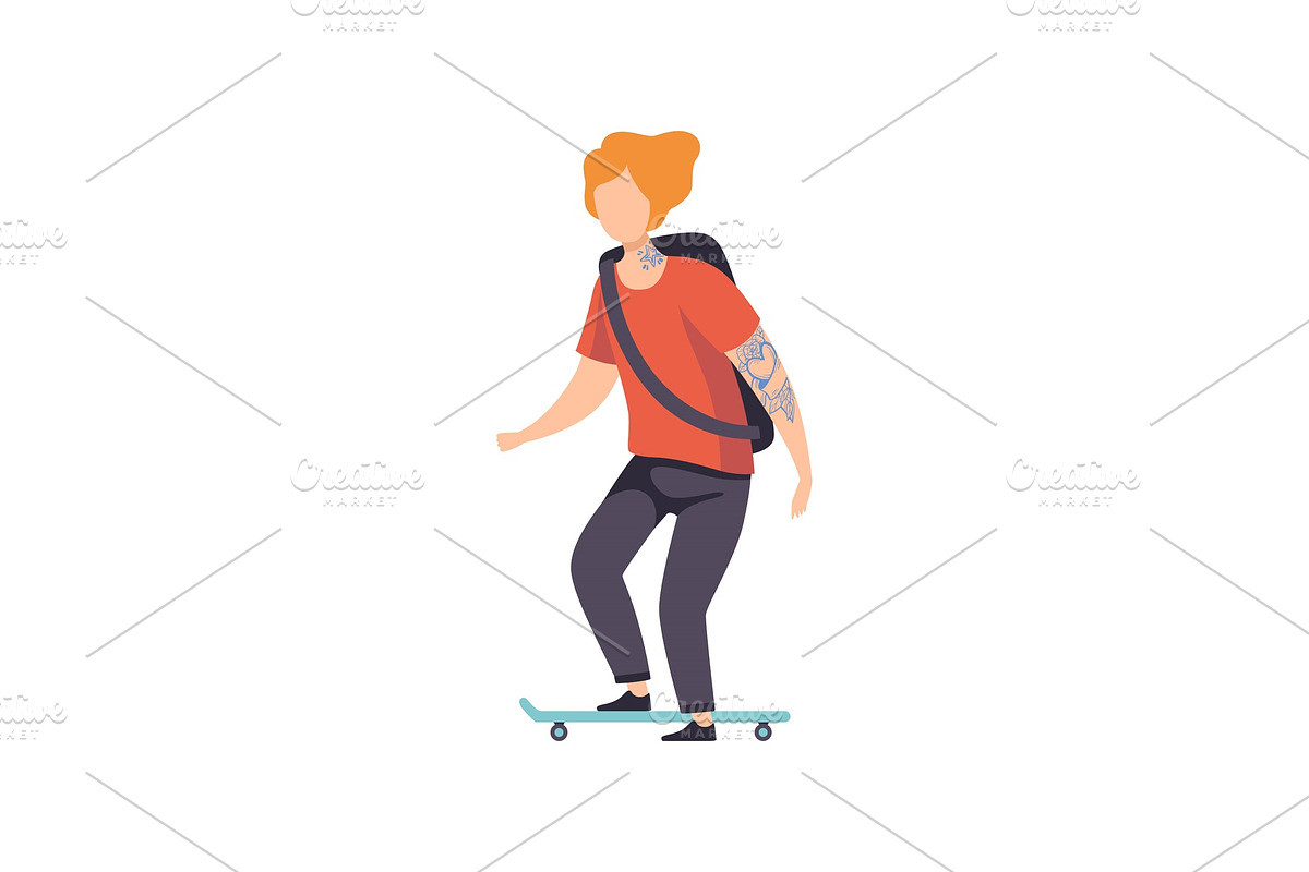 Young Man Riding Skateboard, Guy in Illustrations - product preview 8