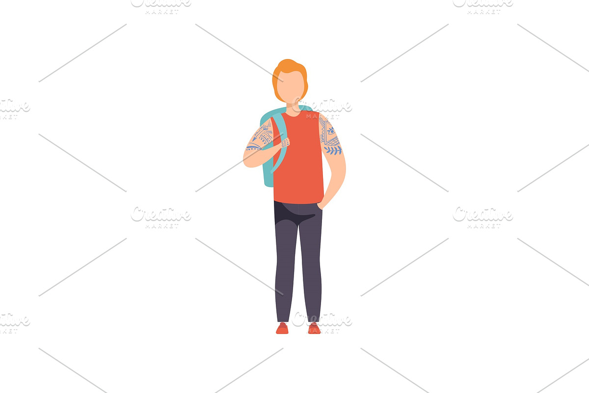 Young Man with Backpack, Guy Having in Illustrations - product preview 8