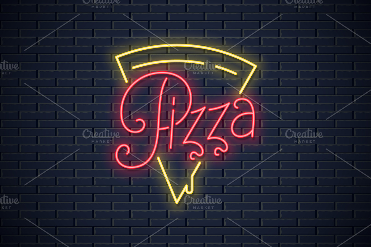 Pizza neon logo on wall vector. in Objects - product preview 8
