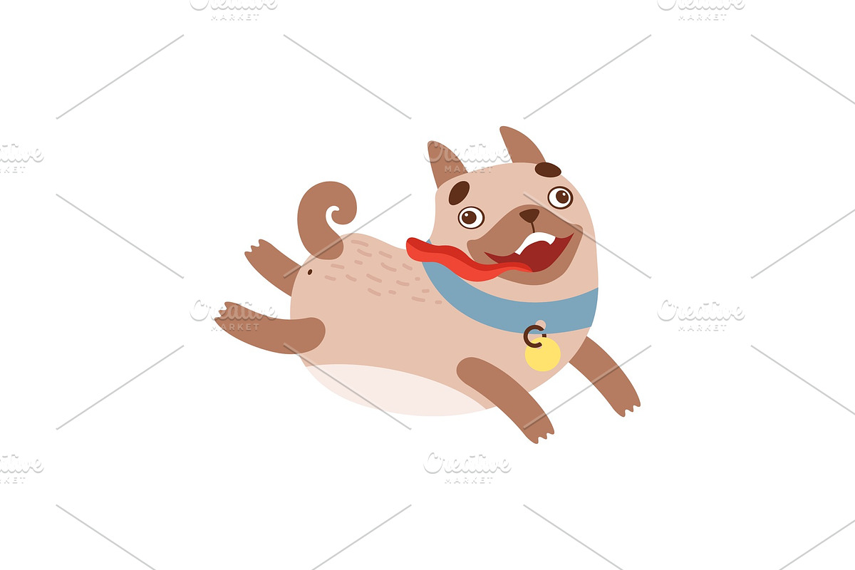Cute Pug Dog Running with Tongue in Illustrations - product preview 8