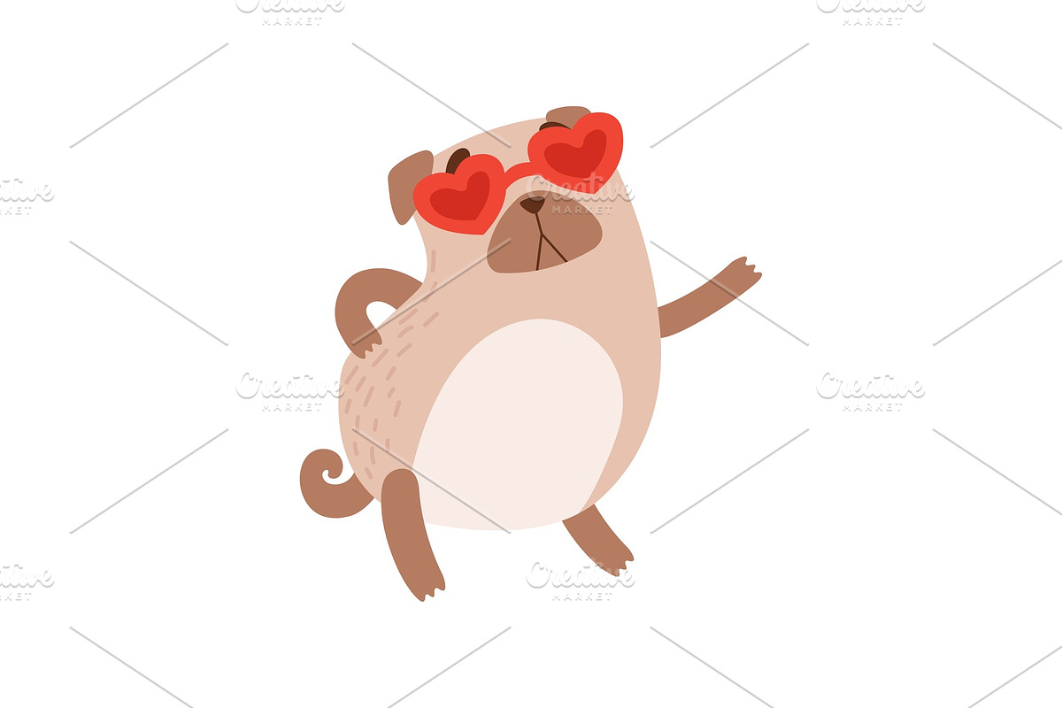 Cute Pug Dog Wearing Heart Shaped in Illustrations - product preview 8