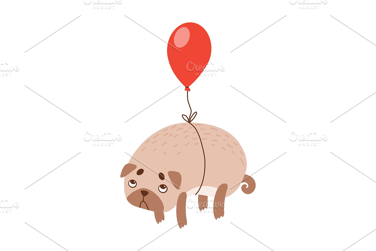 Cute Pug Dog Flying with Red in Illustrations - product preview 8