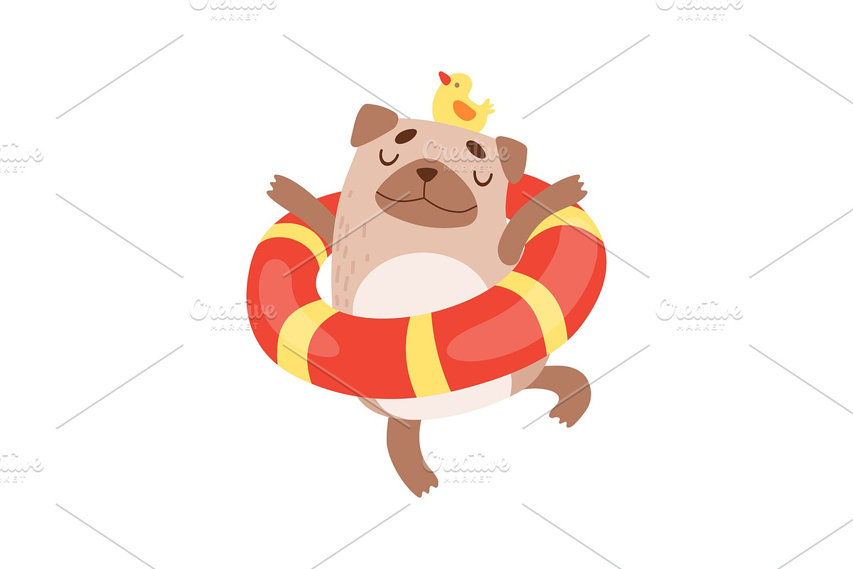 Cute Pug Dog with Lifebuoy, Funny in Illustrations - product preview 8