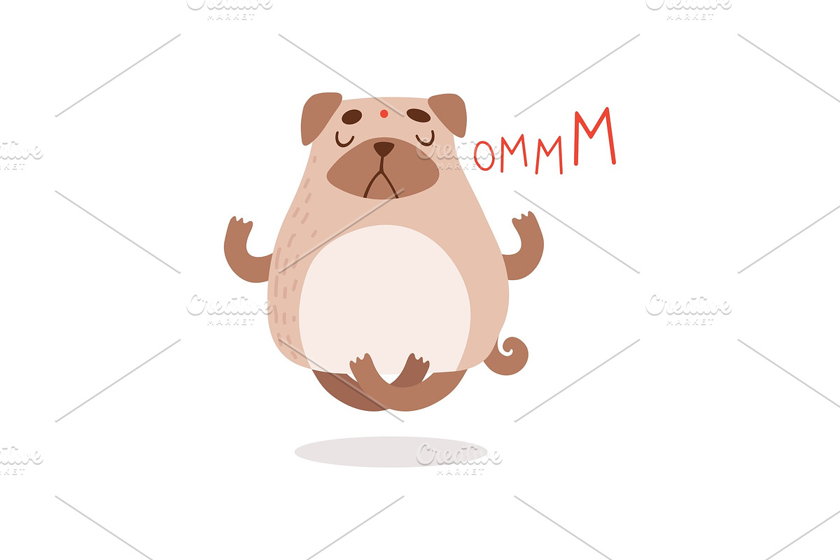 Cute Pug Dog Meditating in Lotus in Illustrations - product preview 8