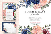 Blush and Navy Watercolor Flowers