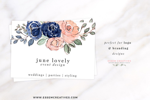 Blush and Navy Watercolor Flowers in Illustrations - product preview 3