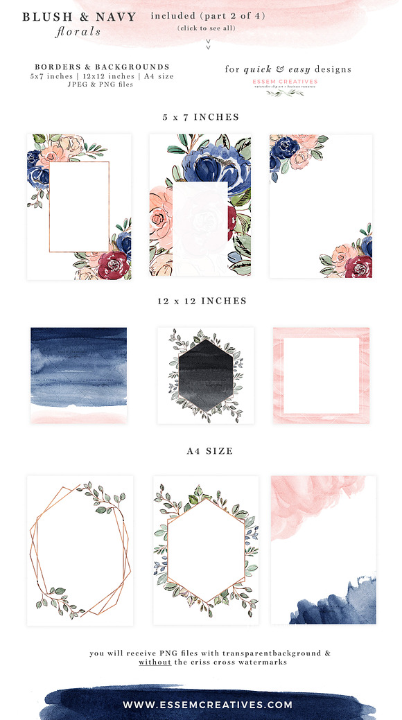 Blush and Navy Watercolor Flowers in Illustrations - product preview 5