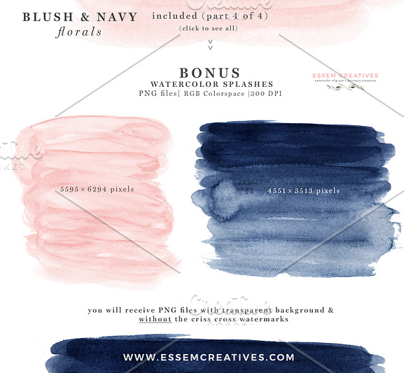 Blush and Navy Watercolor Flowers in Illustrations - product preview 7
