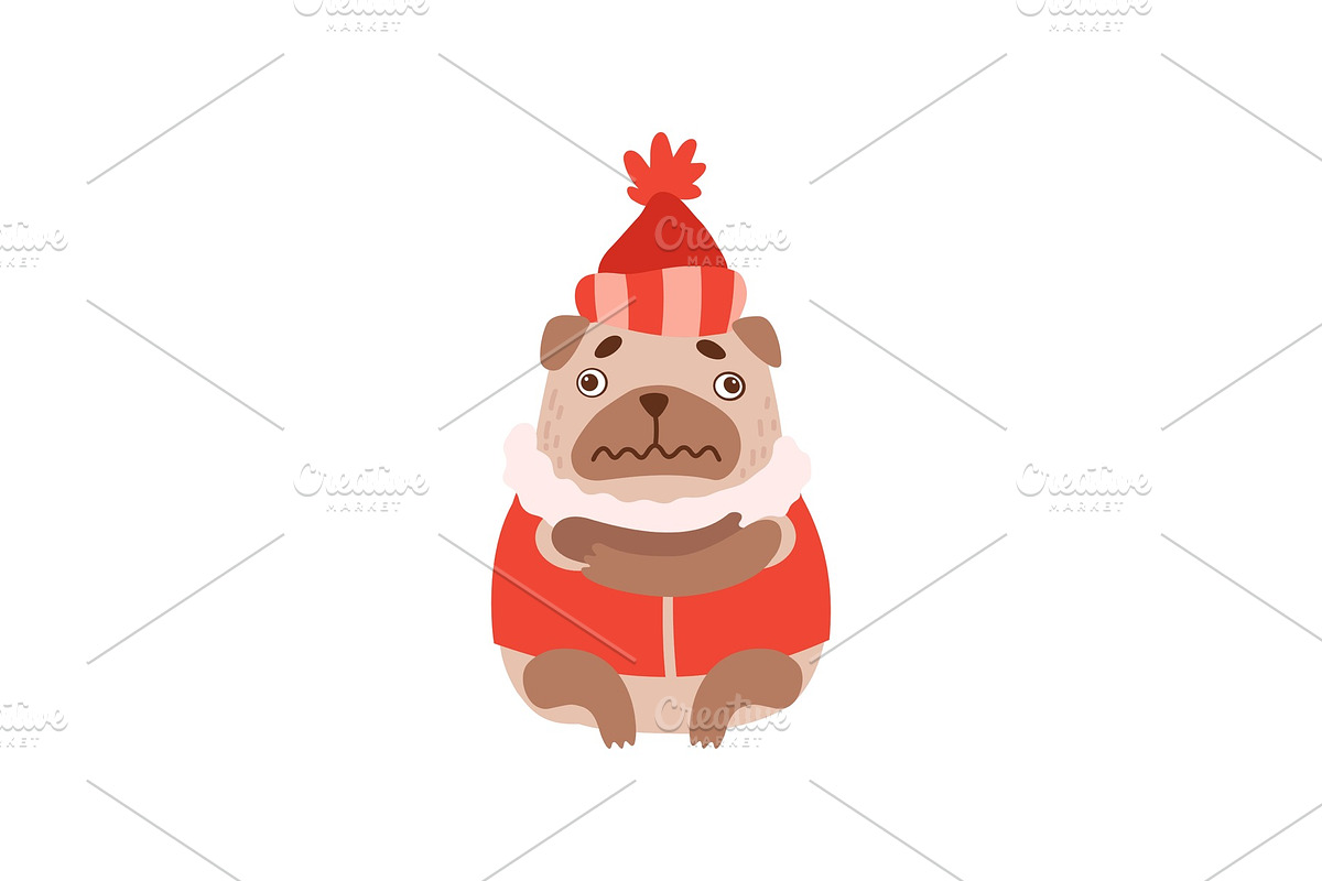 Cute Pug Dog in Warm Clothes, Funny in Illustrations - product preview 8