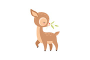 Cute Baby Deer with Twig in Its