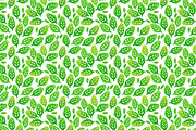 Green linocut leaves spring pattern